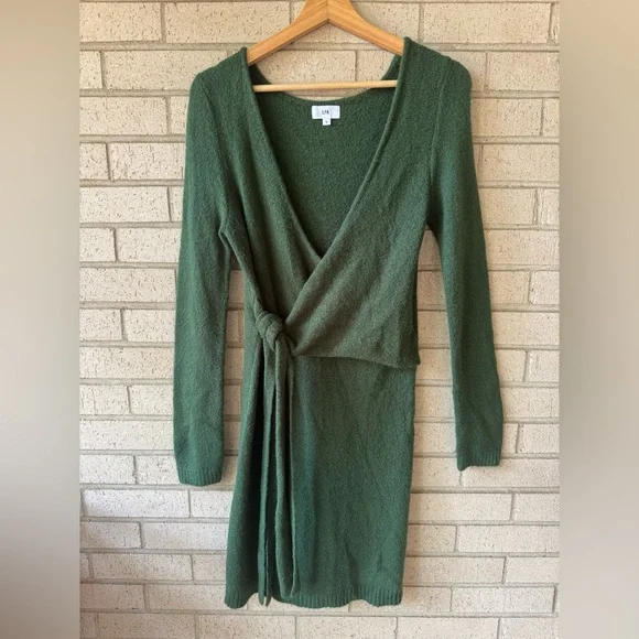 LPA Revolve Green Sweater Wrap Mini Dress Sean Size Small